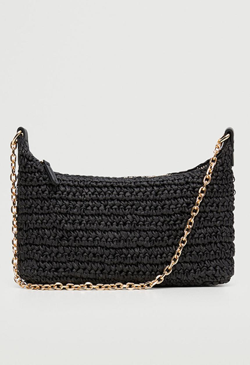 MANGO - Raffia baguette handbag - black