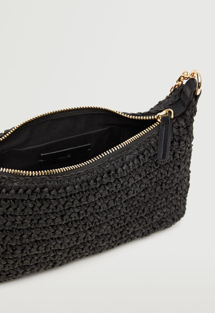 MANGO - Raffia baguette handbag - black