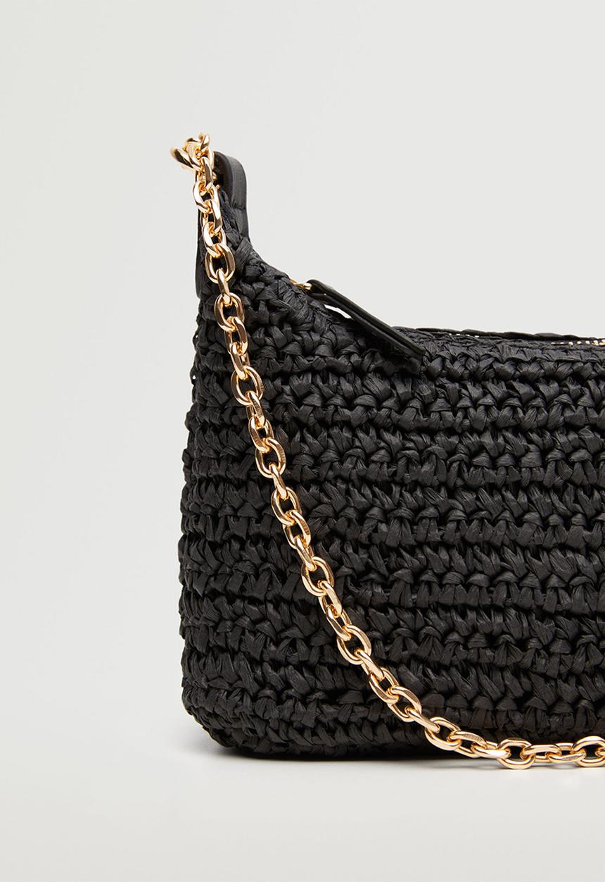MANGO - Raffia baguette handbag - black