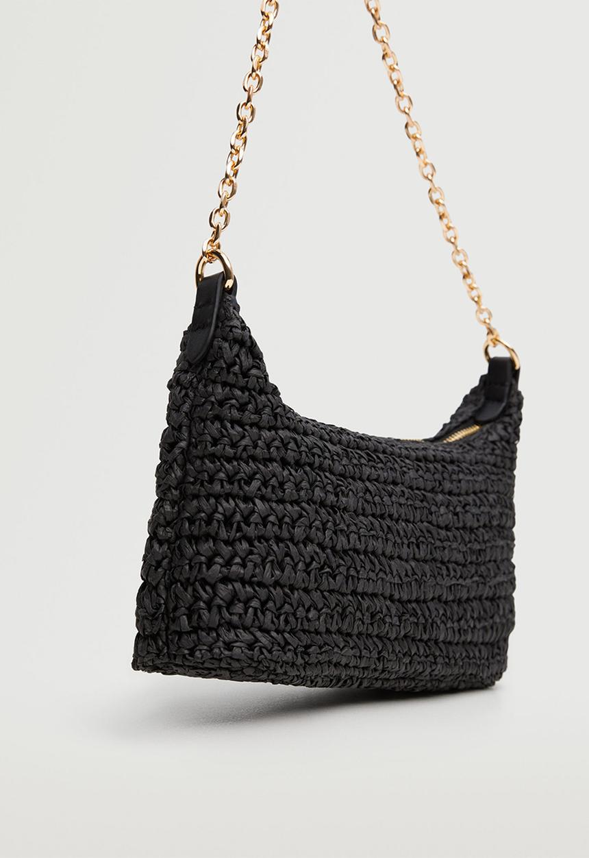 MANGO - Raffia baguette handbag - black