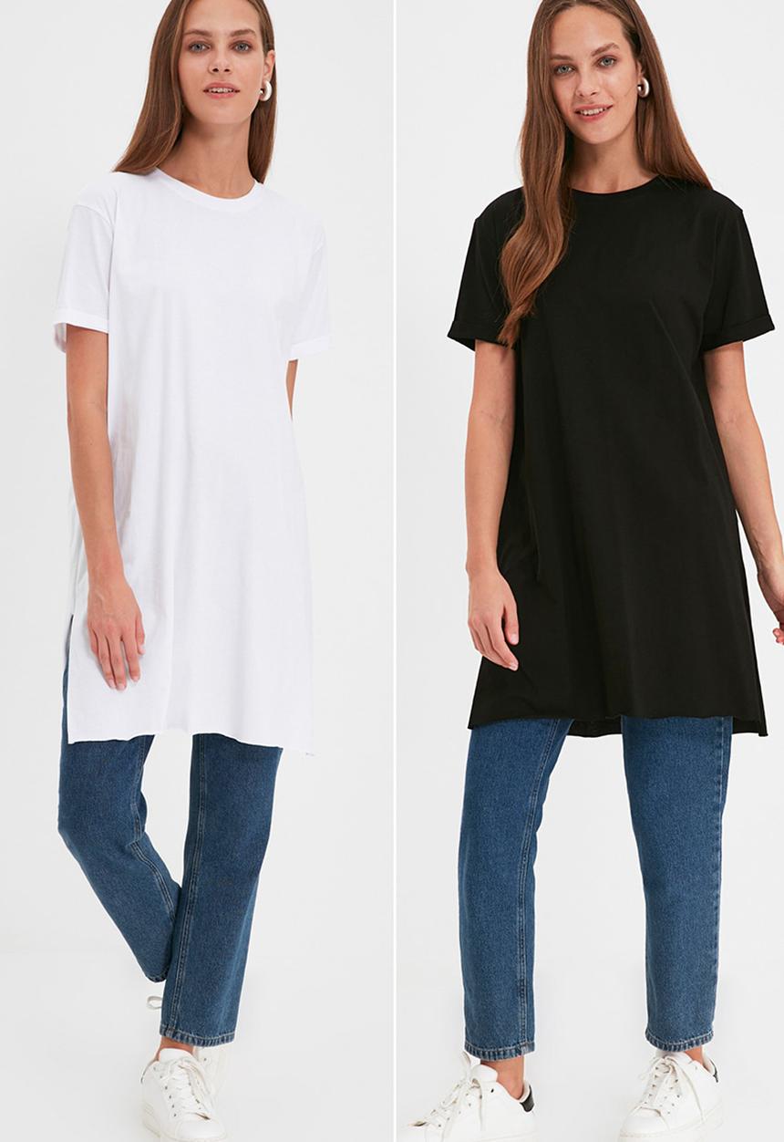 Koton - Knitted hijab tunic - black & white