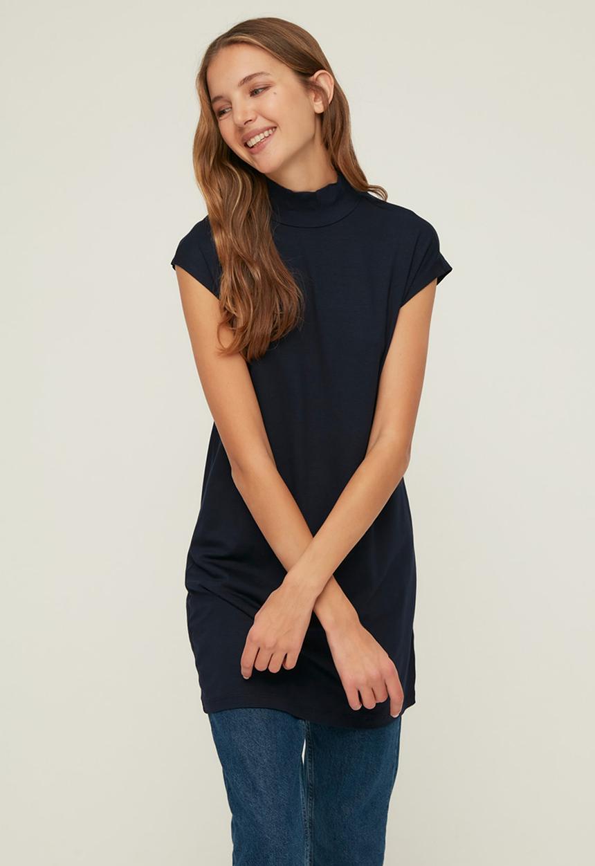 Koton - Vertical collar tunic - navy & stone