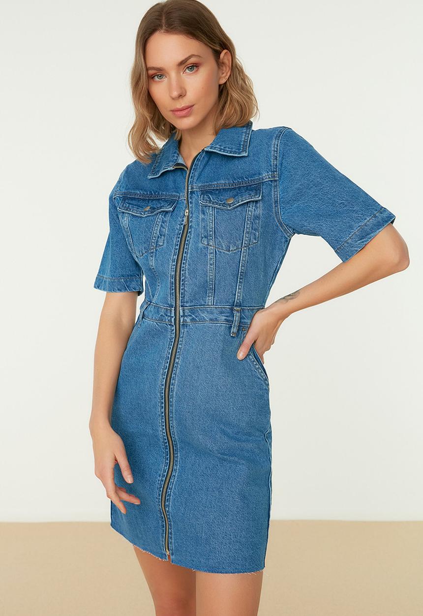 Koton - Zippered mini denim dress - blue