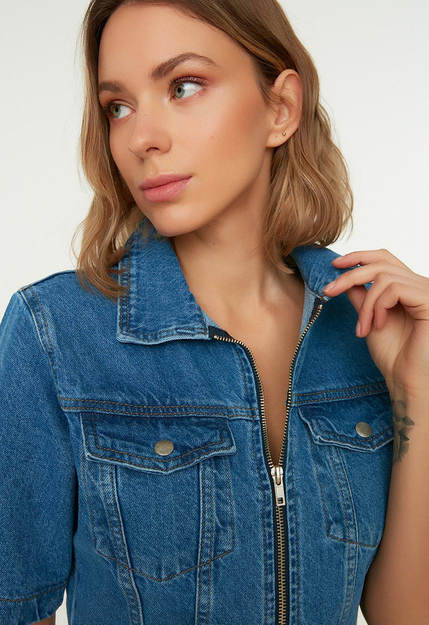 Koton - Zippered mini denim dress - blue
