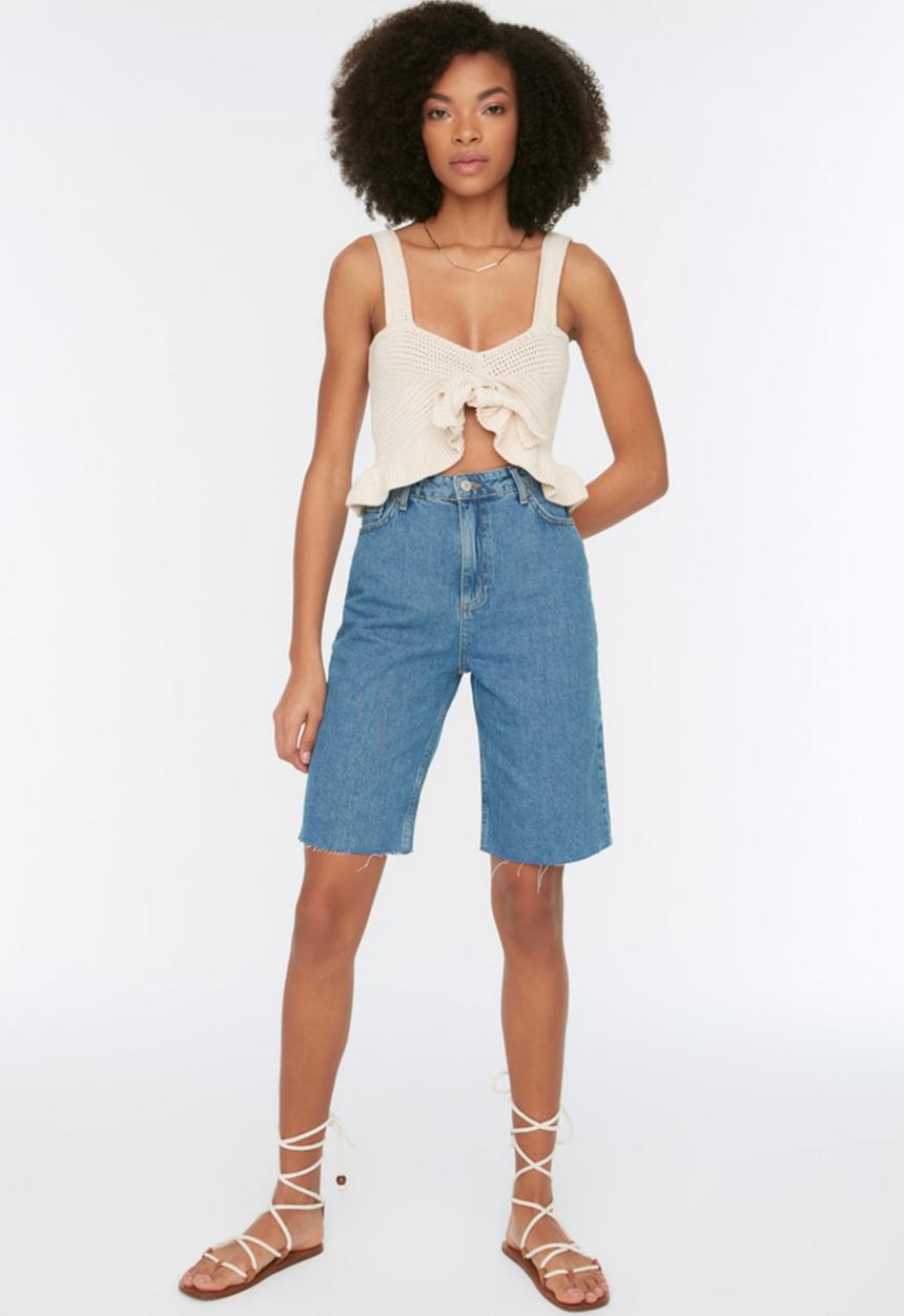 Koton - Cropped denim bermuda - blue