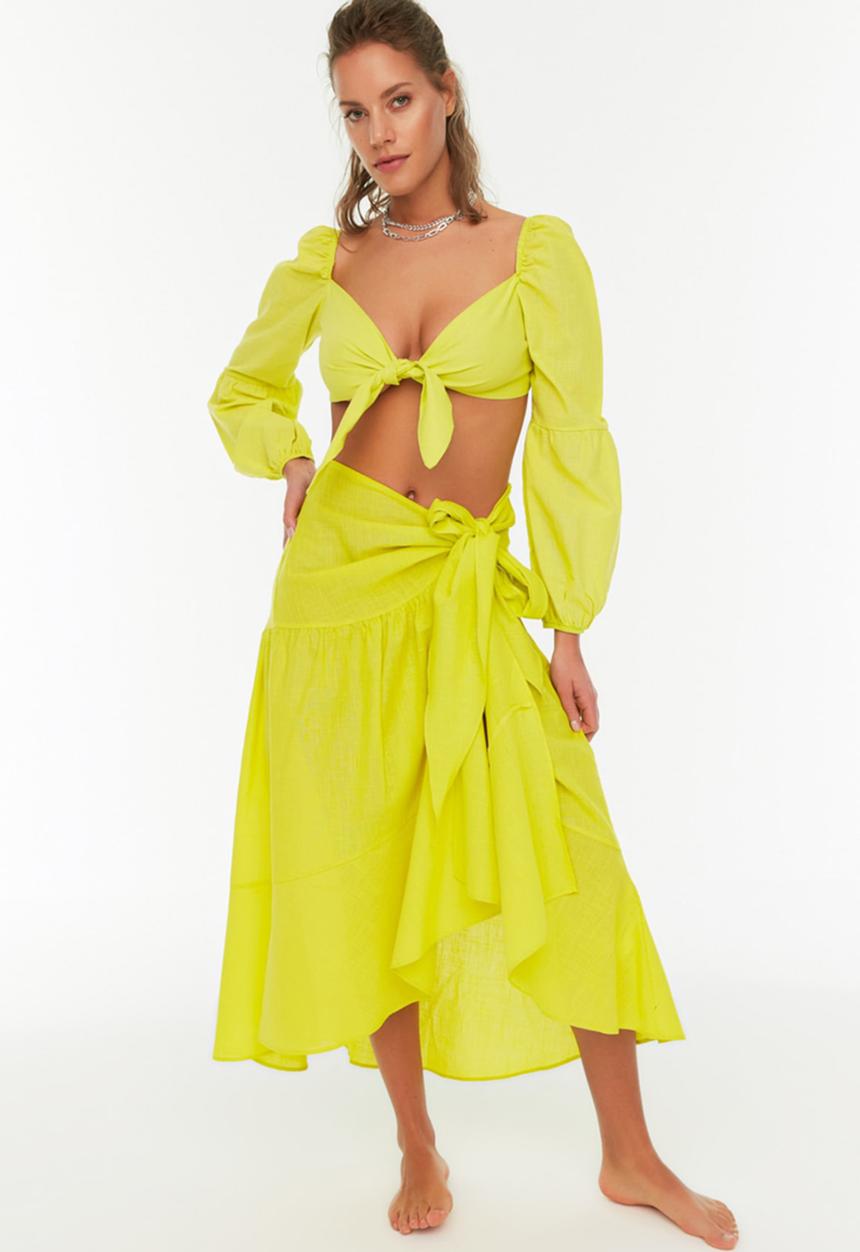 Trendyol - Tie detailed skirt - green