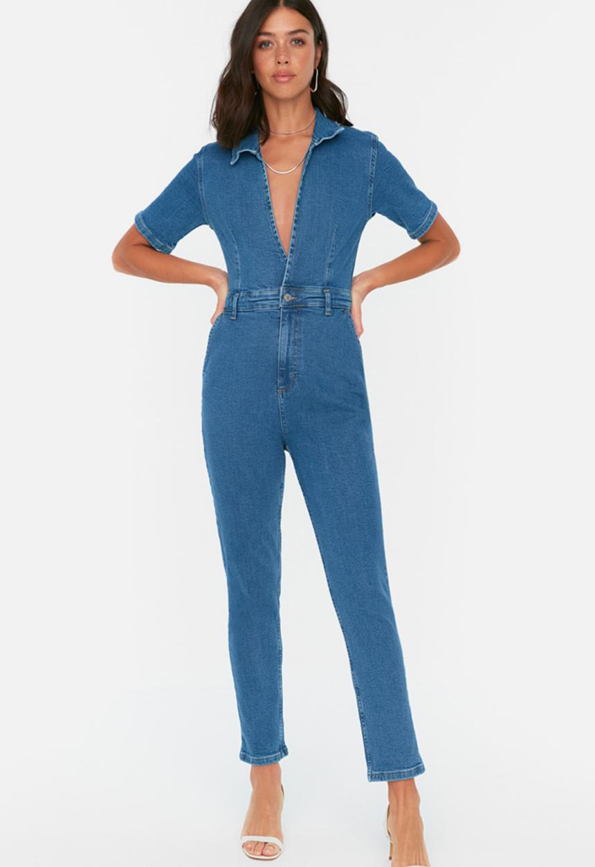 Koton - V neck denim jumpsuit - dark blue