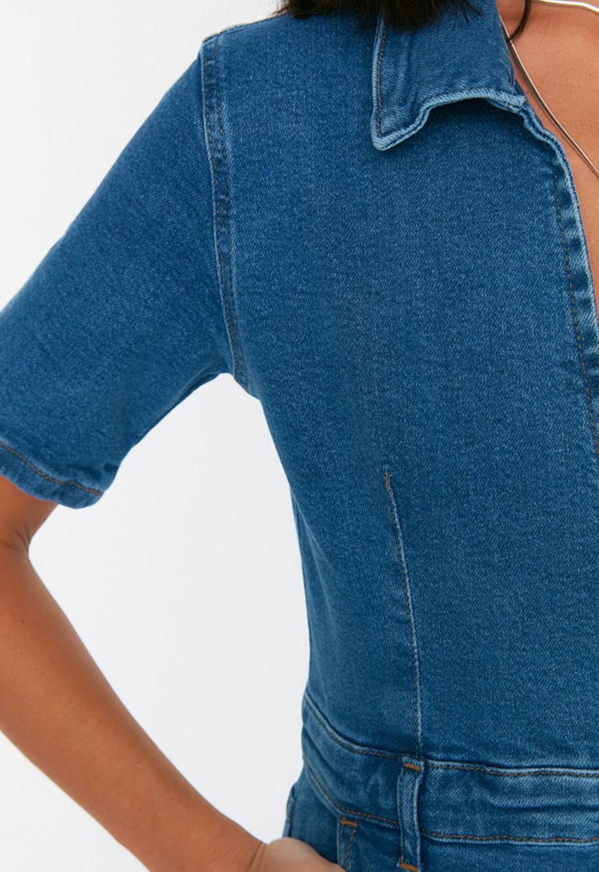 Koton - V neck denim jumpsuit - dark blue