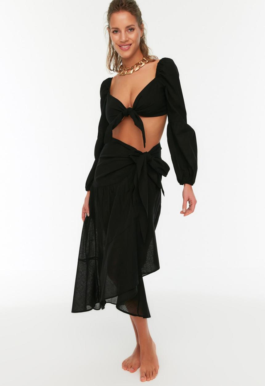 Trendyol - Tie detailed skirt - black