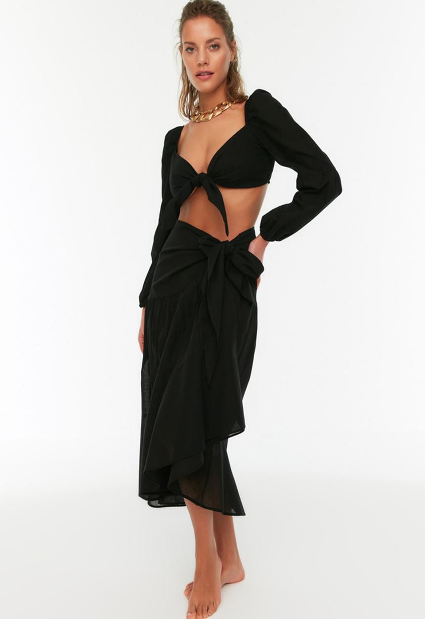 Trendyol - Tie detailed skirt - black