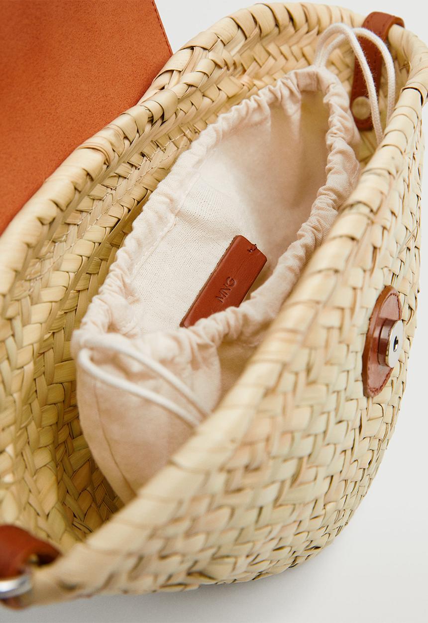 MANGO - Leather flap raffia bag - brown 