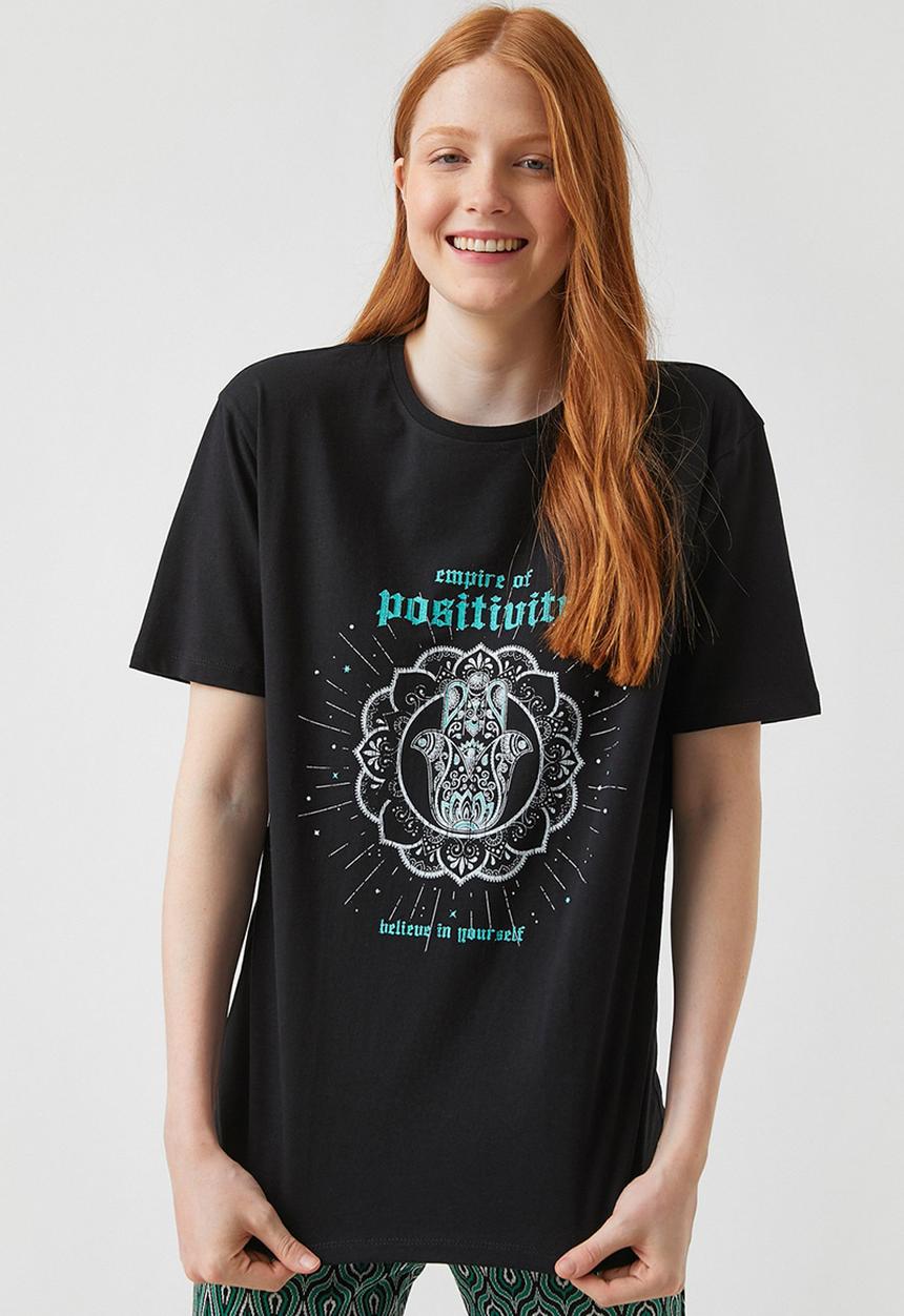Koton - Printed cotton T-shirt - black