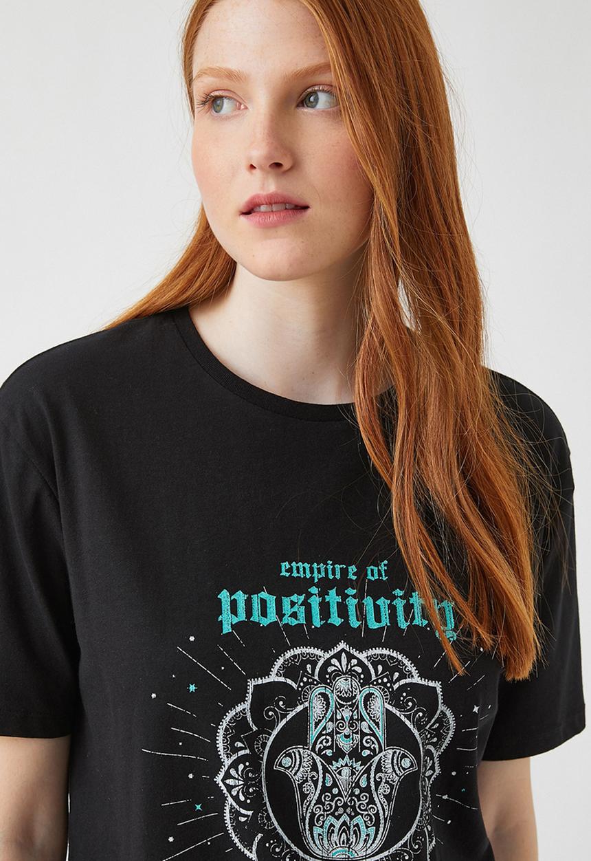 Koton - Printed cotton T-shirt - black
