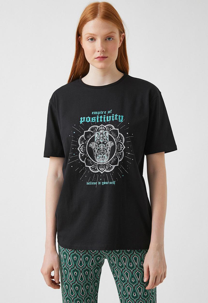 Koton - Printed cotton T-shirt - black