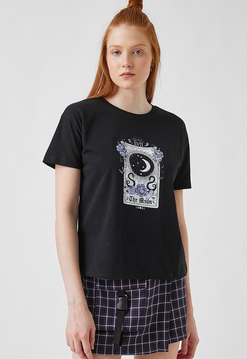 Koton - Print cotton T-shirt - black