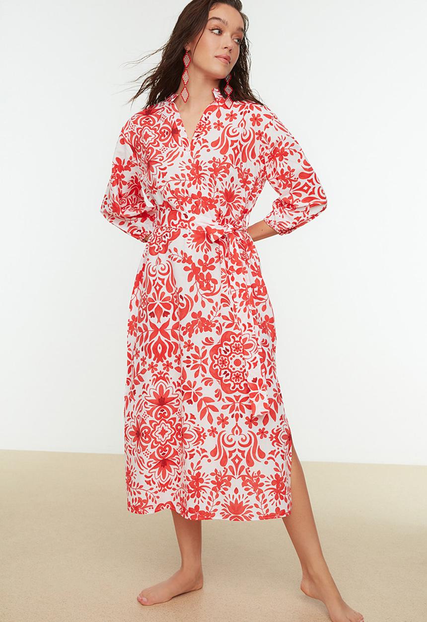 Trendyol - Ethnic patterned beach dress - red & white 