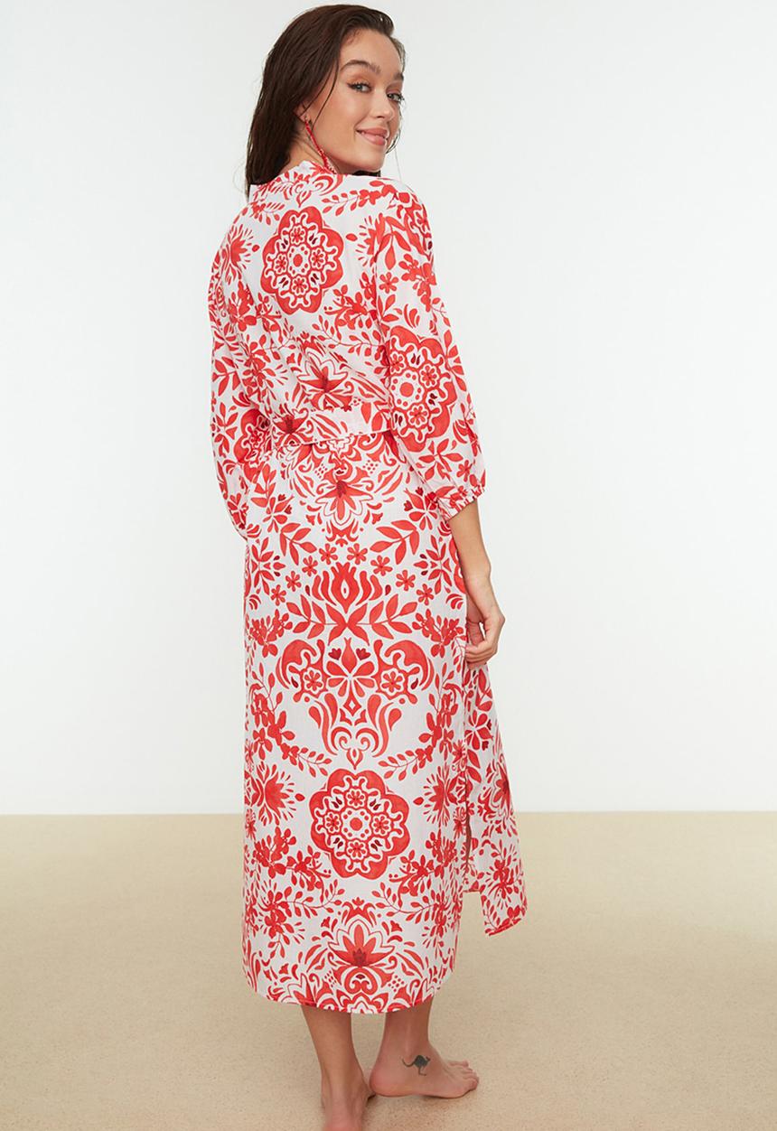 Trendyol - Ethnic patterned beach dress - red & white 
