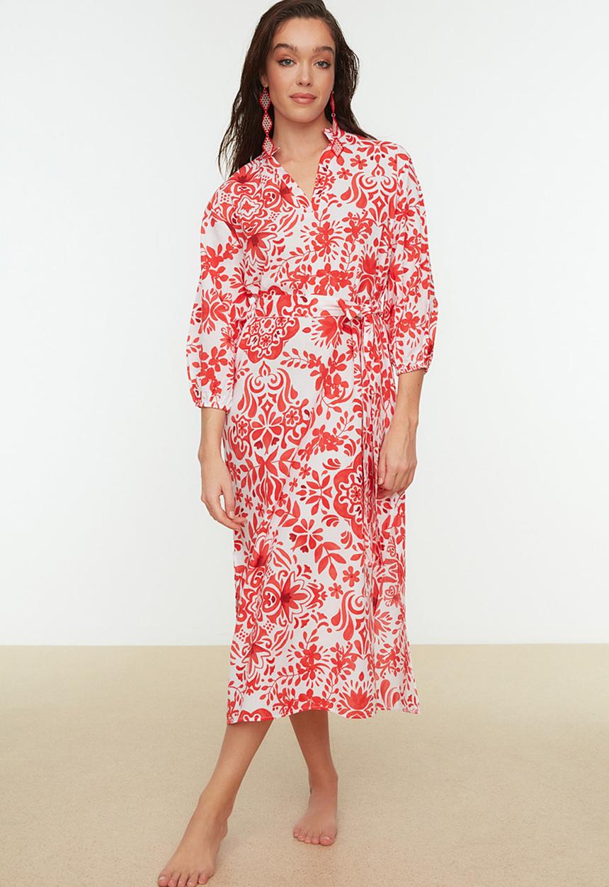 Trendyol - Ethnic patterned beach dress - red & white 