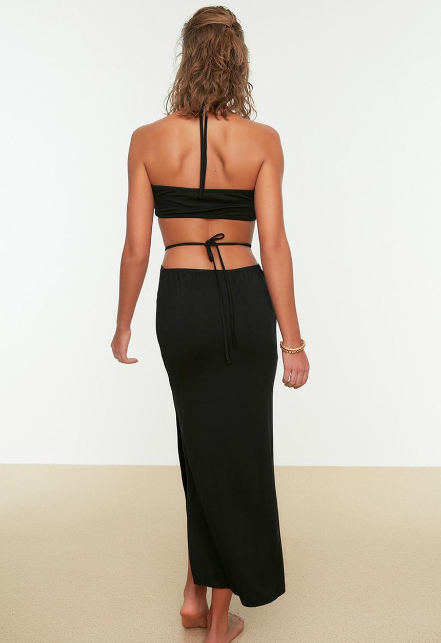 Trendyol - Tie detailed beach top & bottom set - black