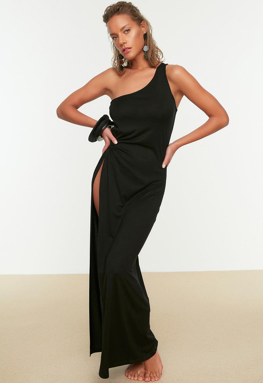 Trendyol - One shoulder detailed beach dress - black