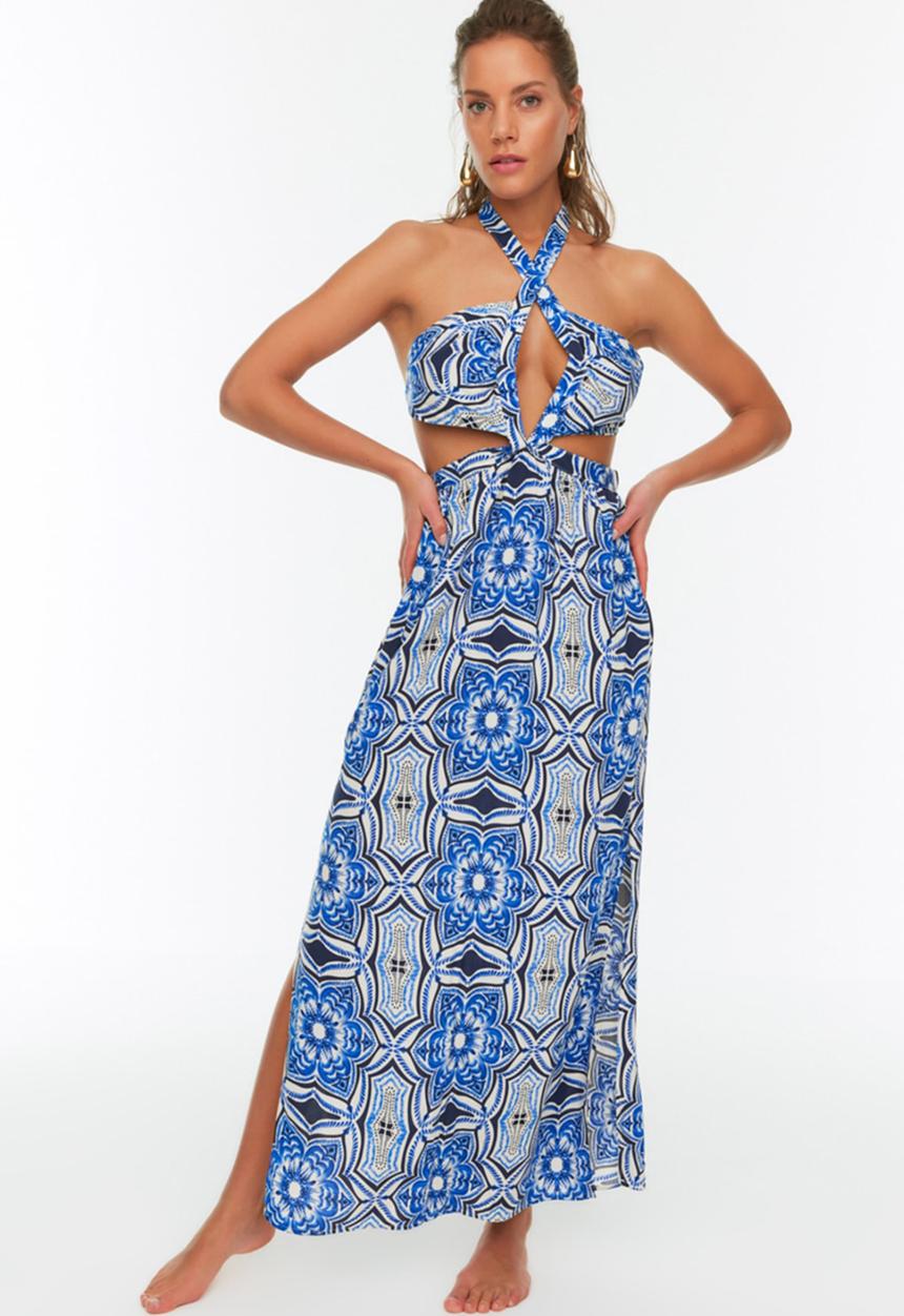 Trendyol - Floral pattern cut out detailed beach dress - blue