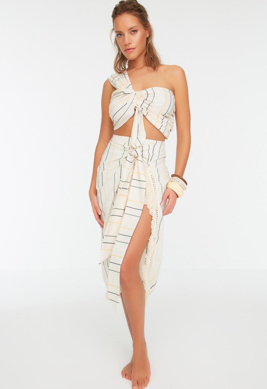 Trendyol - Tie detailed bottom-top set - cream