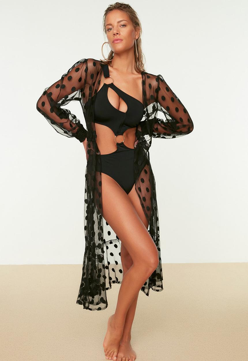 Trendyol - Print detail kimono kaftan - black