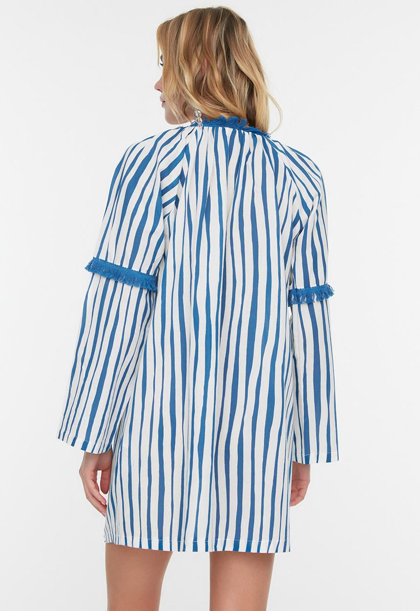 Trendyol - Striped cotton beach dress - blue