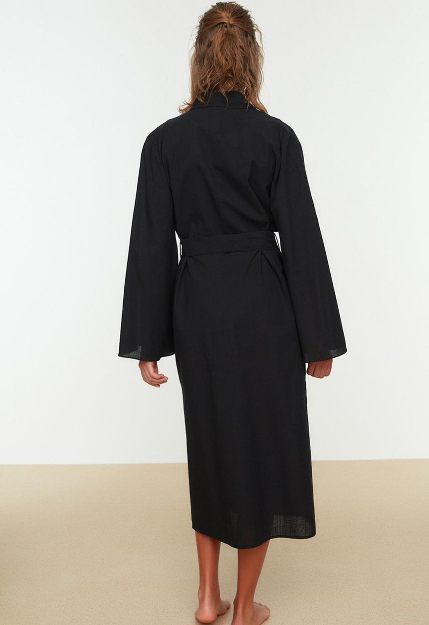 Trendyol - Embroidery detailed kimono kaftan - black