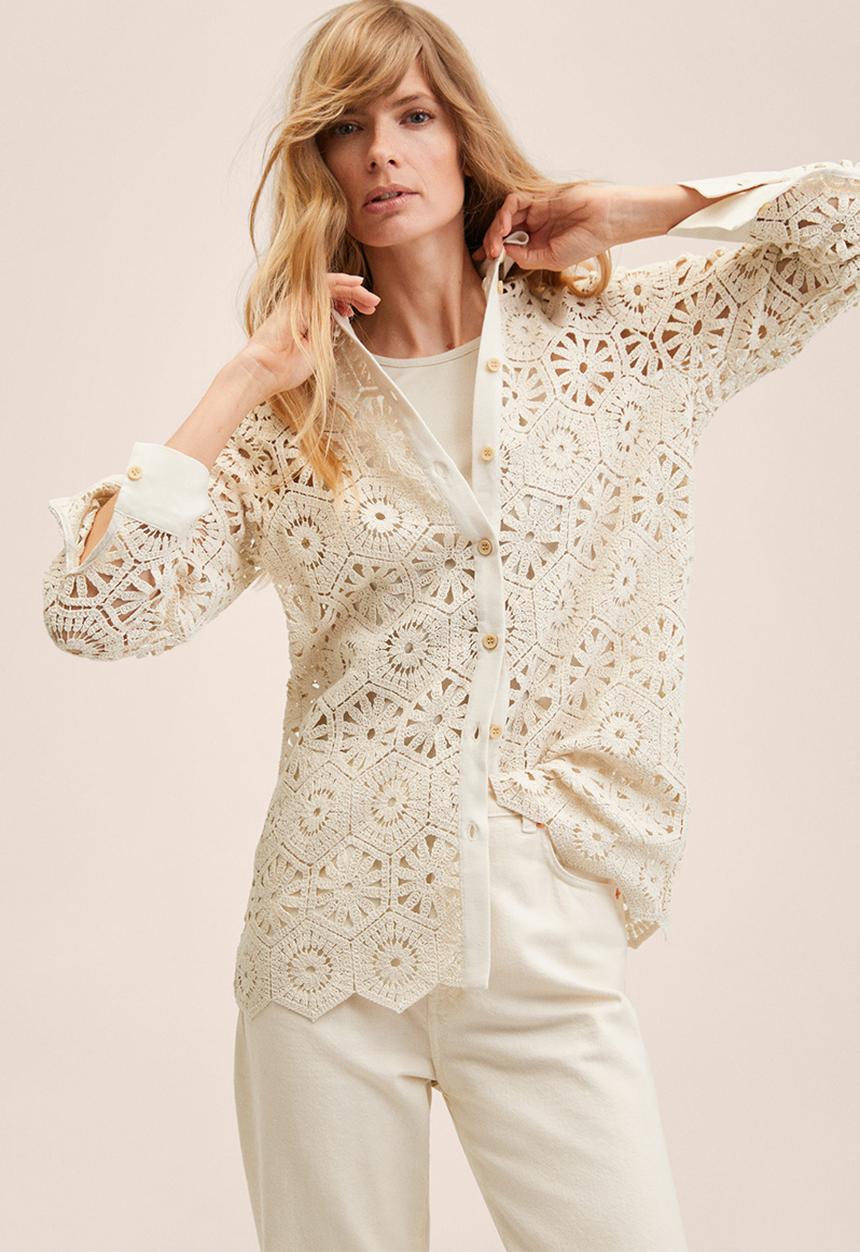 MANGO - Shirt crochet - light beige