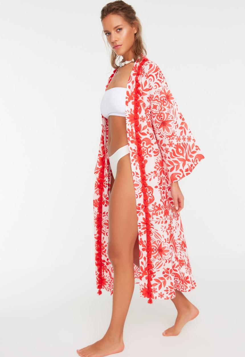 Trendyol - Floral patterned kimono kaftan - red