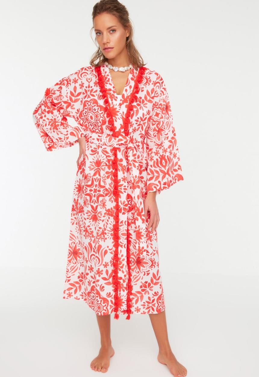 Trendyol - Floral patterned kimono kaftan - red