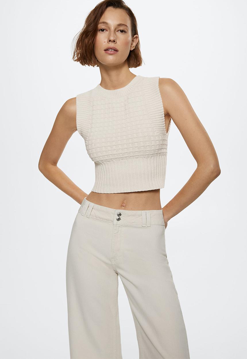 MANGO - Jeans culotte - light beige