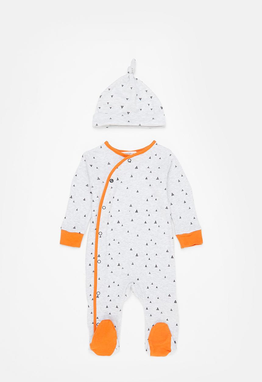 MINOTI - 2-Piece long sleeve sleepsuit and matching hat - grey & orange