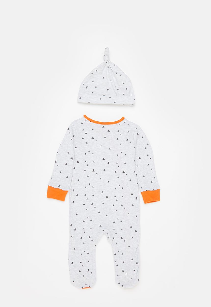 MINOTI - 2-Piece long sleeve sleepsuit and matching hat - grey & orange