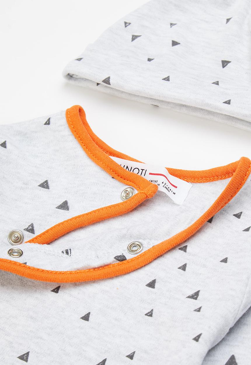 MINOTI - 2-Piece long sleeve sleepsuit and matching hat - grey & orange