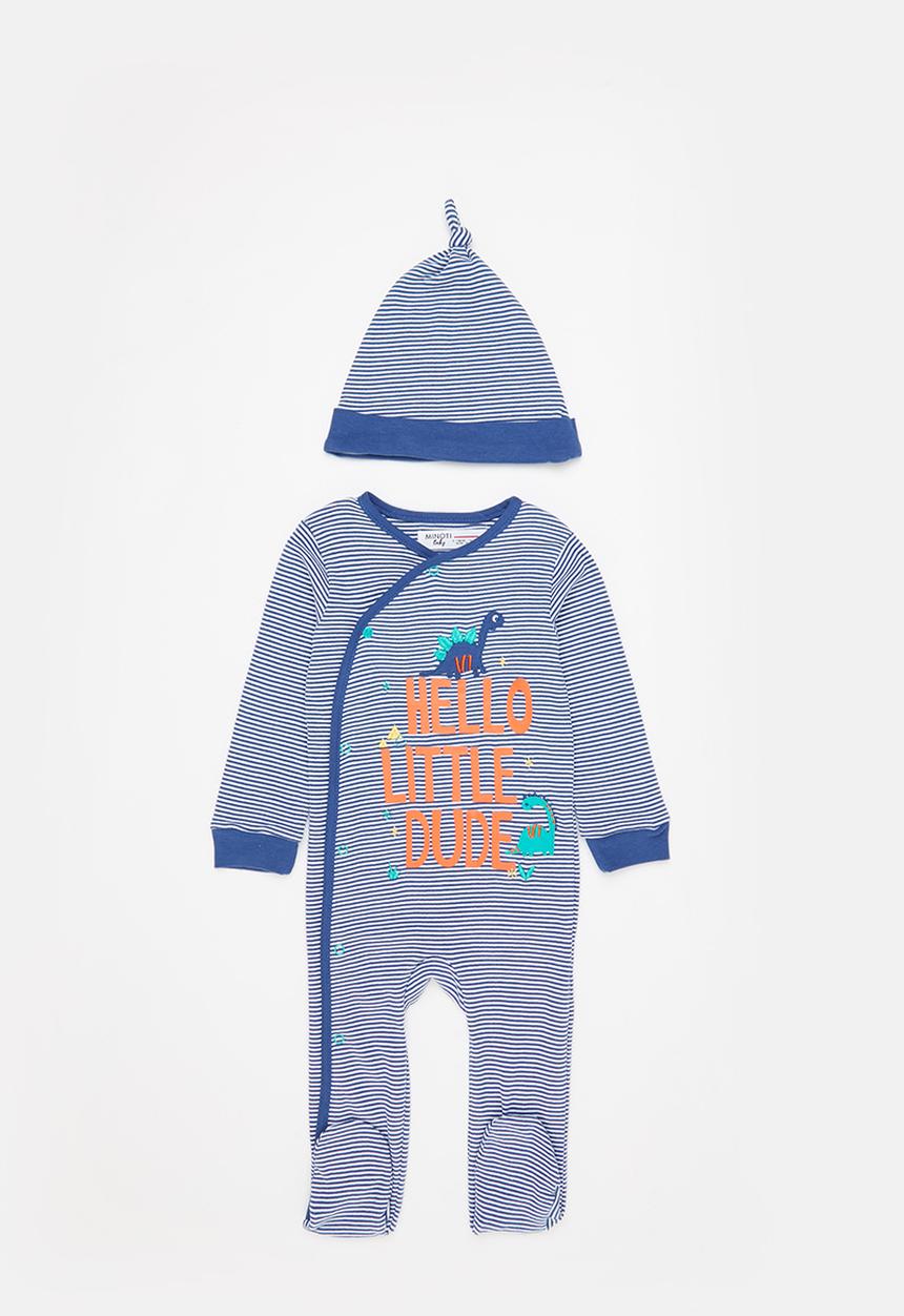 MINOTI - 2-Piece long sleeve sleepsuit and matching hat - blue