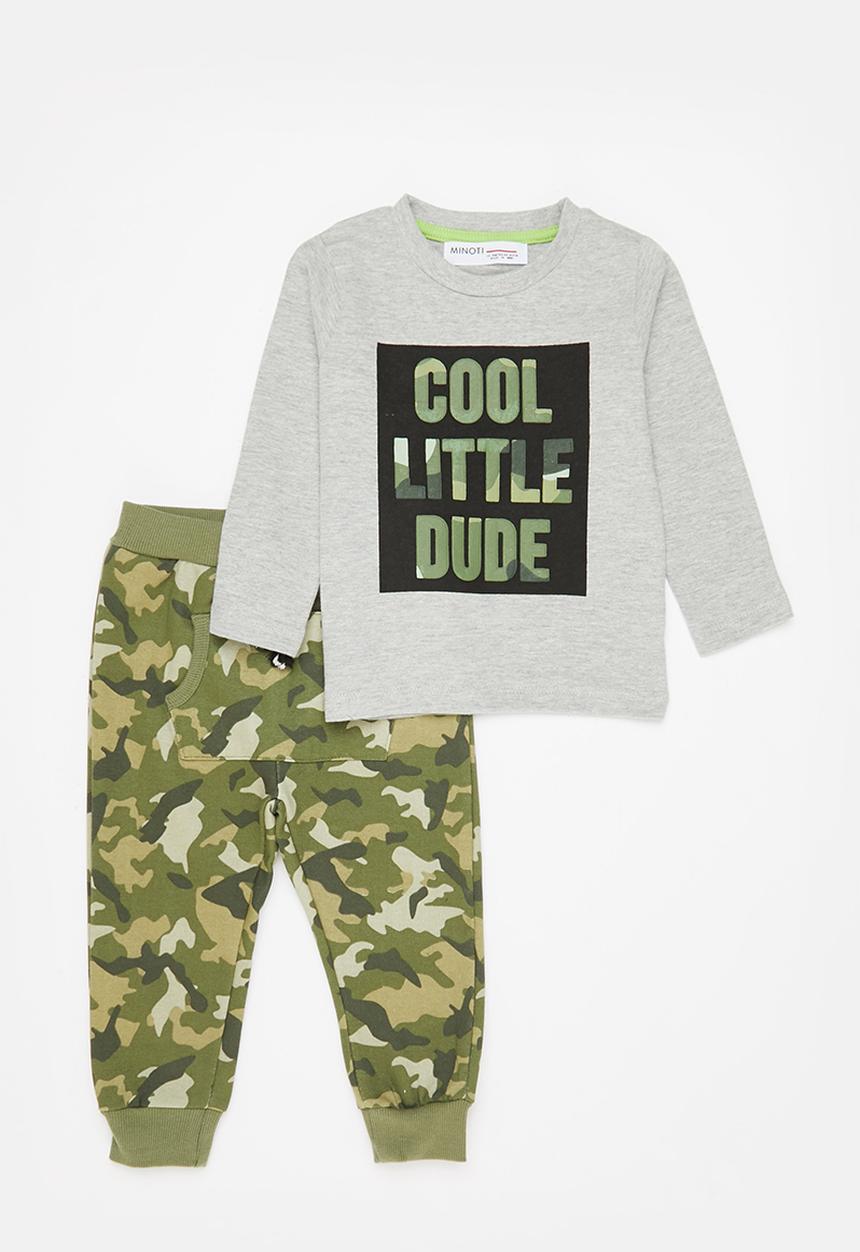 MINOTI - 2-Piece long sleeve top and camo jog pant - grey 