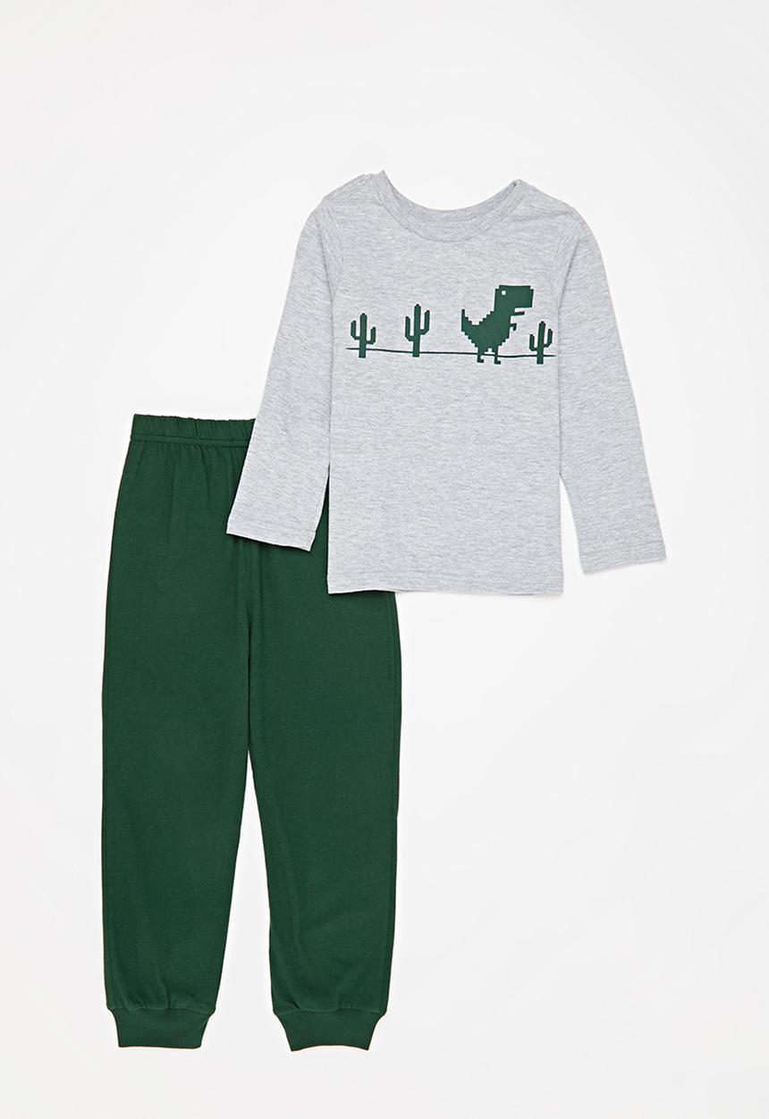 Pop Candy - Boys tee & pants pj set - green & grey