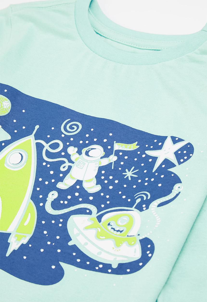 Pop Candy - Boys tee & pants pj set - aqua
