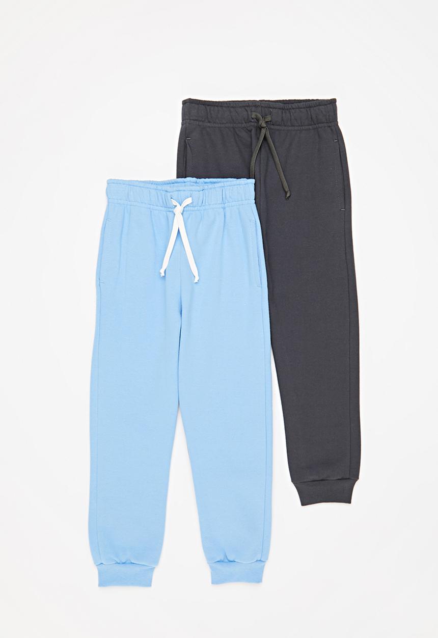 Pop Candy - Boys 2 pack joggers - charcoal & sky blue