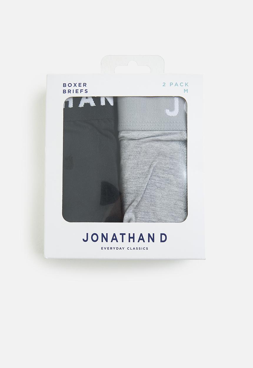 Jonathan D - Men's 2 pack knitted trunks with elasticated waistband - black & grey