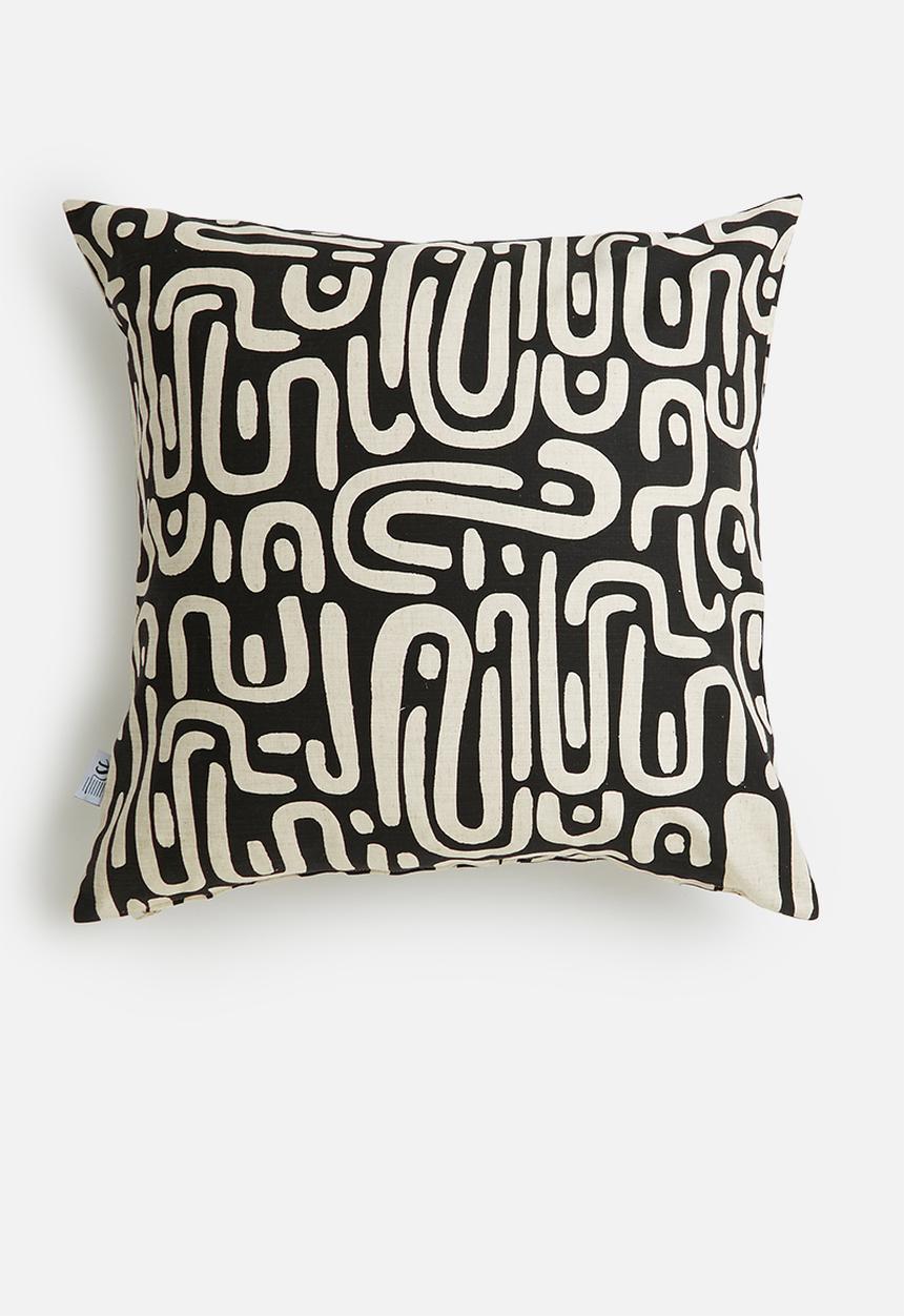 Sixth Floor - Lana linen cushion cover - white & black