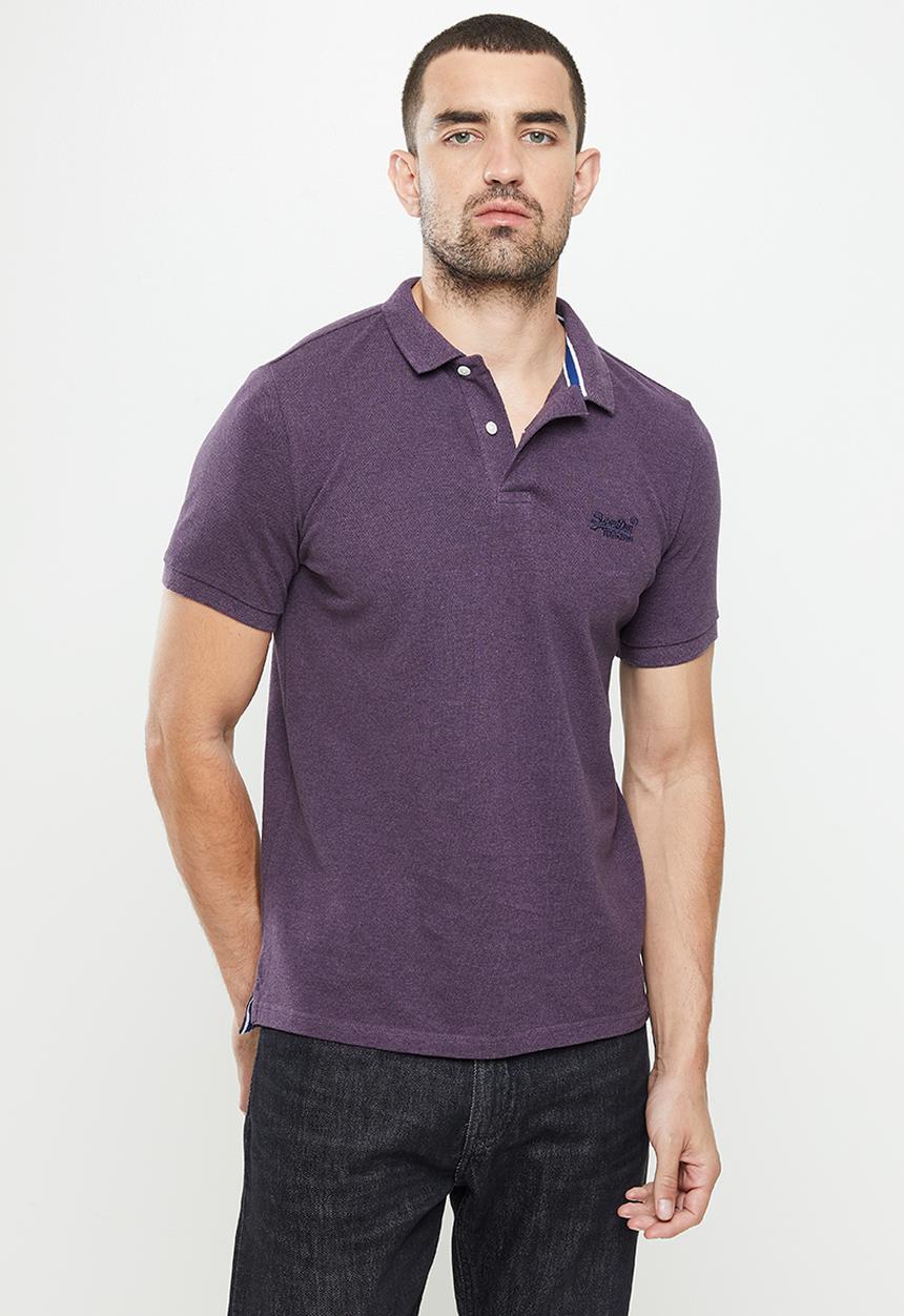 Superdry. - Classic short sleeve polo - vintage smoke purple marle