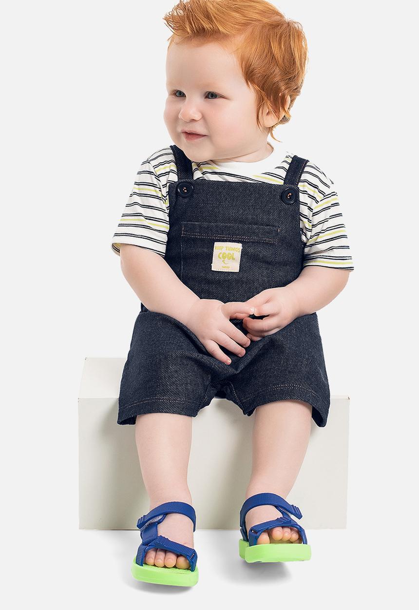 Quimby - Denim sweat overalls and tee - white stripes