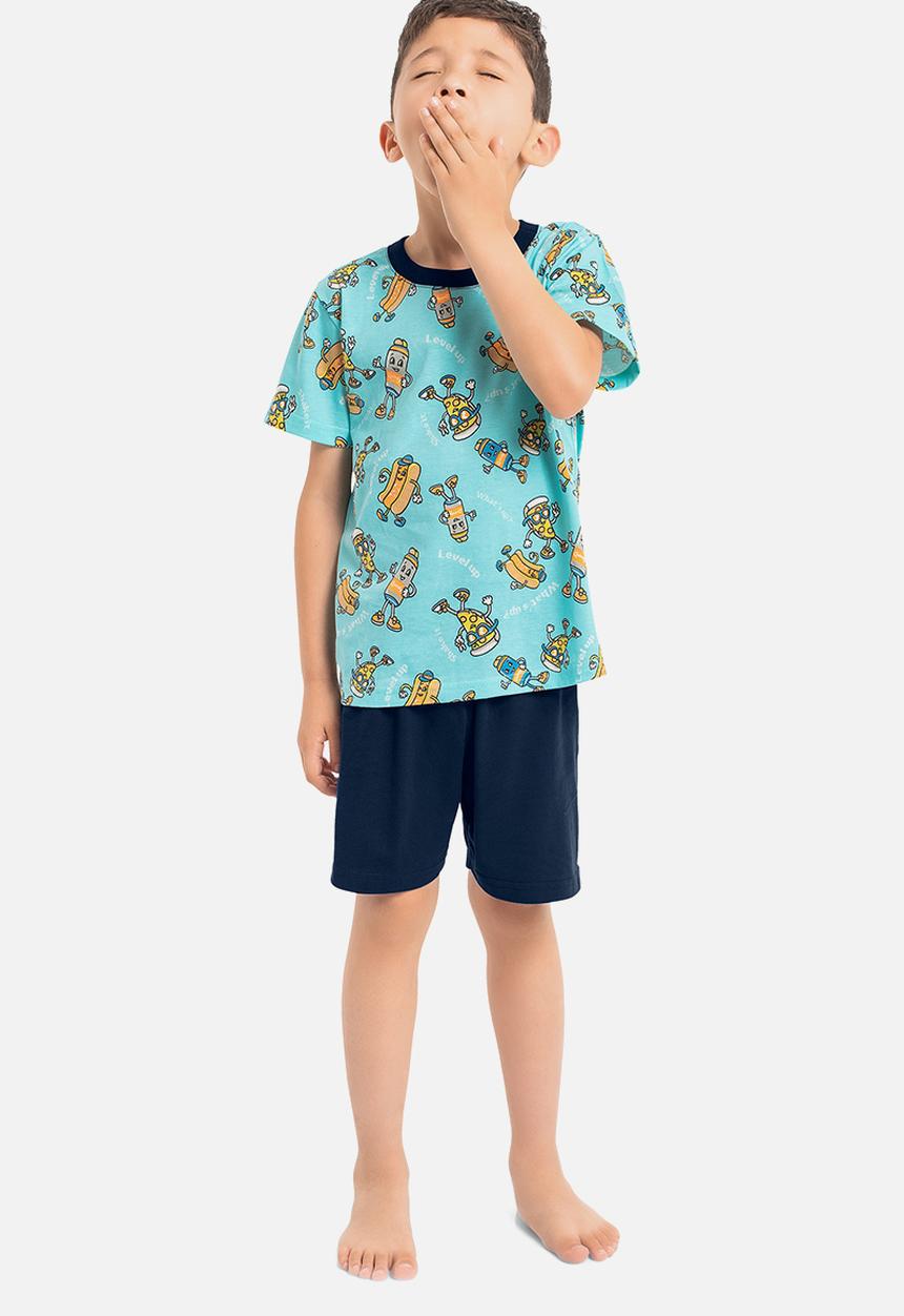 Quimby - Tee and bermuda pajama set - green & blue 