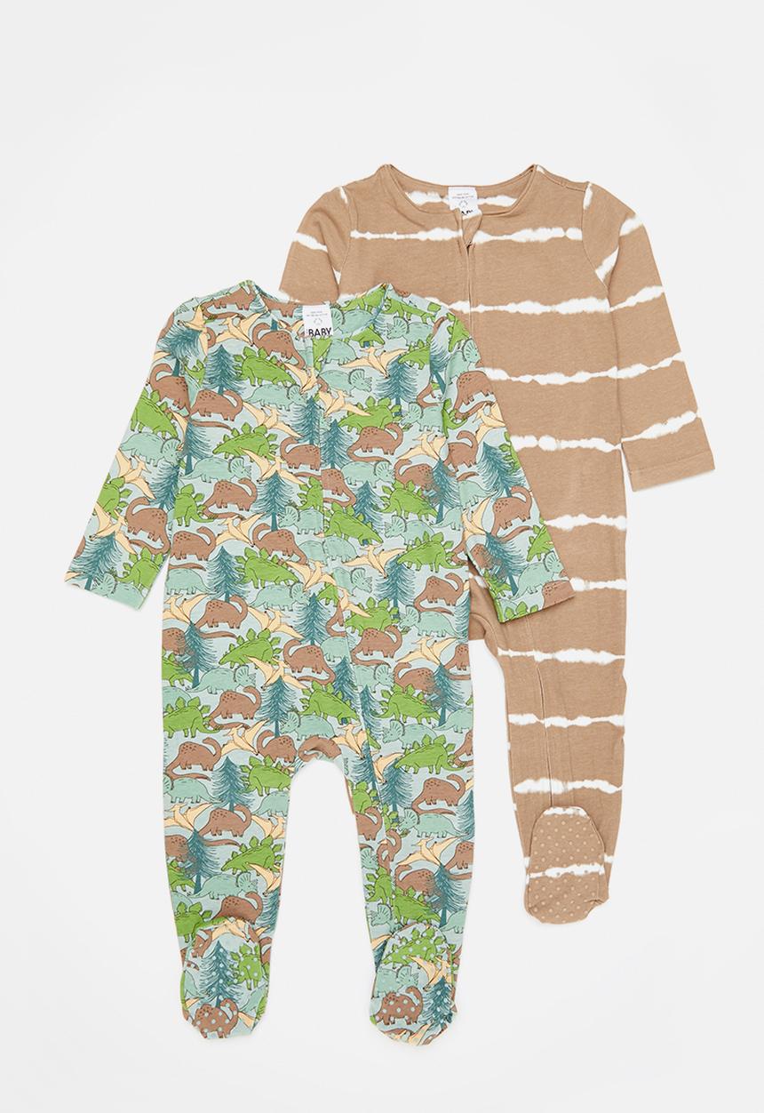 Cotton On - 2 pack long sleeve zip romper -  stone & taupe brown