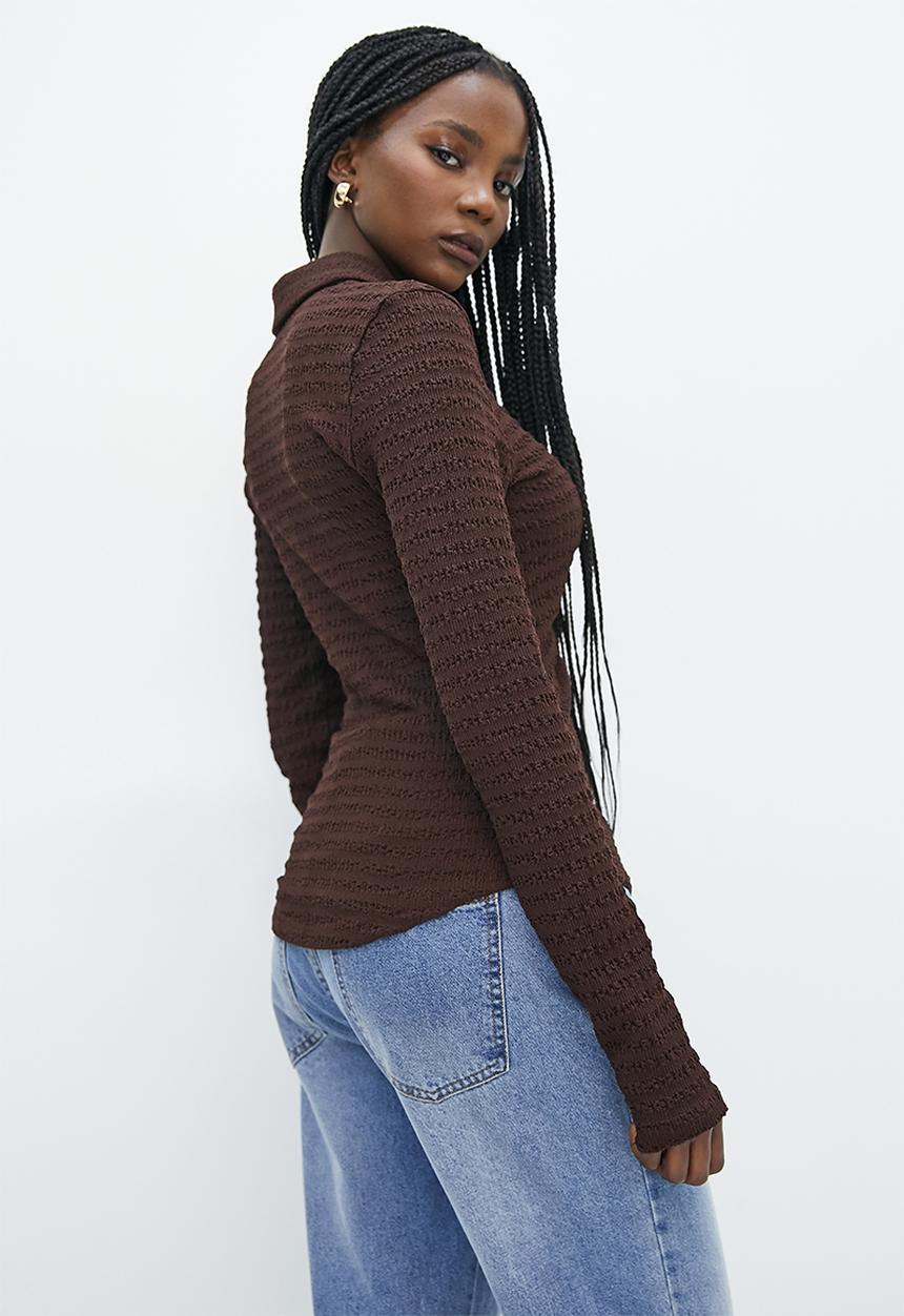 Superbalist - Texture button down shirt - chocolate