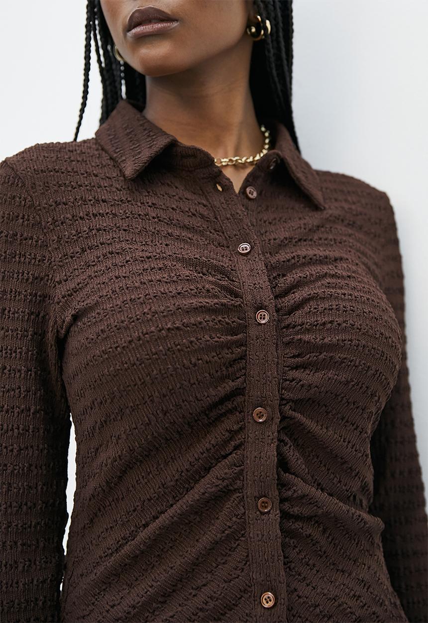 Superbalist - Texture button down shirt - chocolate