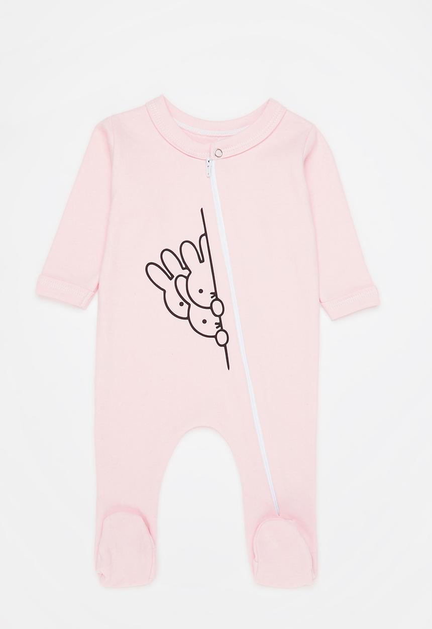 Little Lumps - Peeping bunnies zip babygro - pink